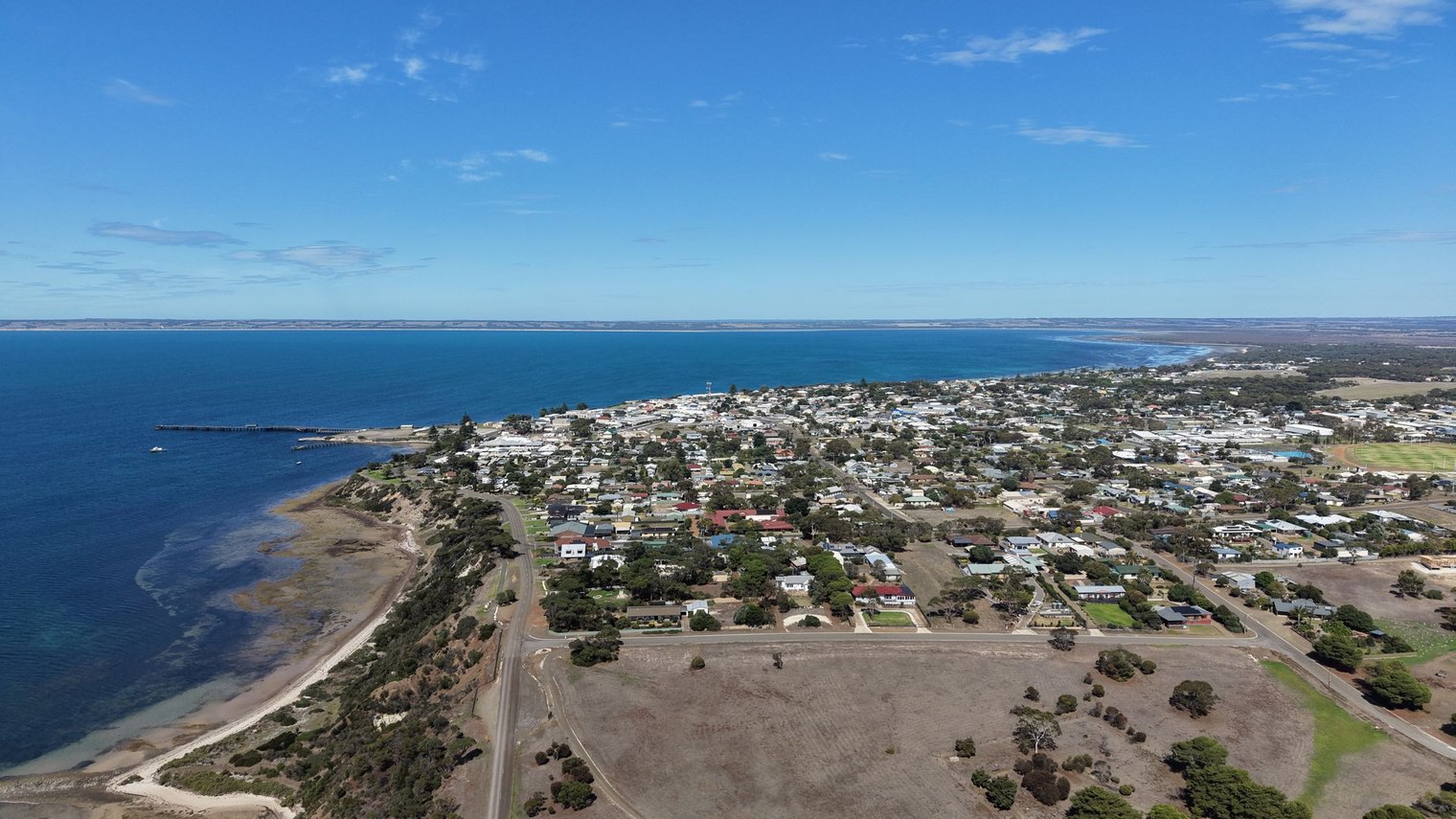 Aerial view of Kingscote, a coastal town on Kangaroo Island, South Australia.