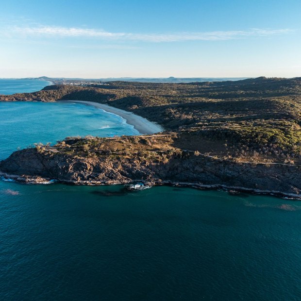 Aerial view of the Noosa coastline in Queensland.