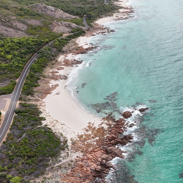 Aerial view of the coastline near Busselton, Western Australia.
