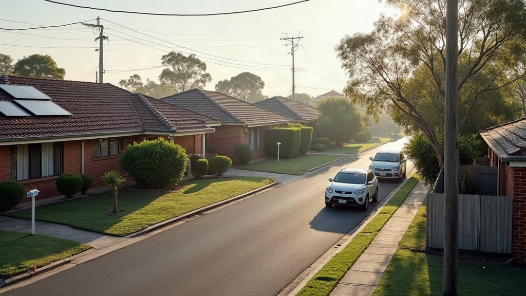 An established Australian suburban street of brick homes in the morning light, showing housing supply that is not keeping pace with population growth.