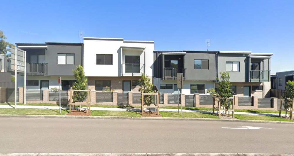 A row of modern two storey Australian townhouses