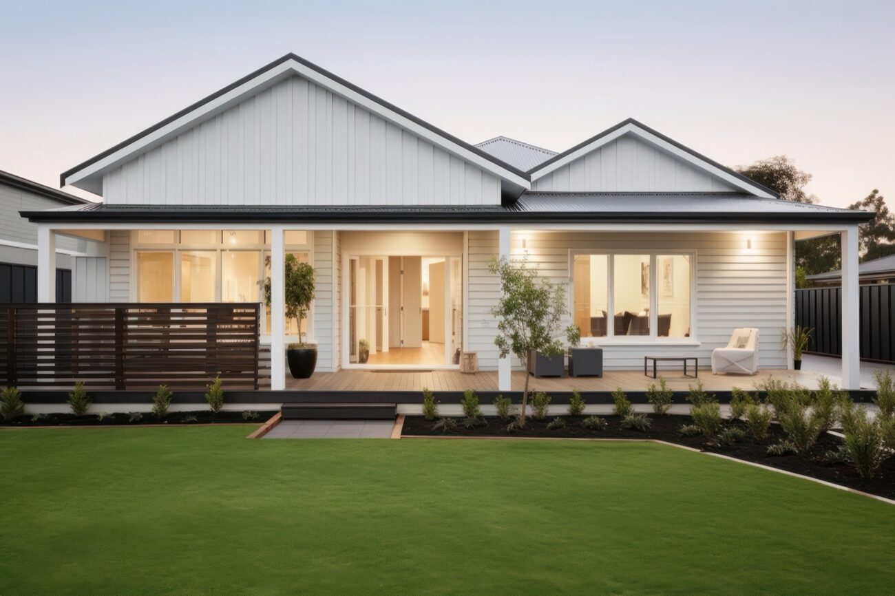 A modern Australian home at dusk